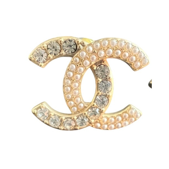 Chanel Brushed Gold Pearl & Crystal CC Stud Earrings Autumn 2022 (CCXX010) - Picture 4 of 6